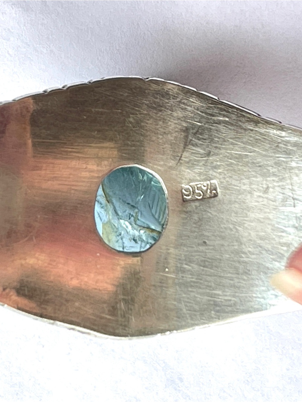 Vintage Antique Style Thistle Design Carved Aquamarine Intaglio Bracelet 950 55g - Picture 8 of 14